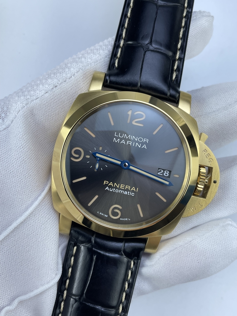 (준비완료/특급배송)NO.3245/VS공장 파네라이 PAM1115 옐로우골드금통 그레이다이얼 블루핸즈 가죽스트랩